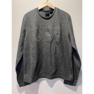 Armani Exchange AX Logo‎ Crewneck Sweatshirt Men's L Grey Heathered Long Sleeve